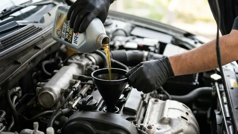 Oil change during an RM Auto Revival maintenance service